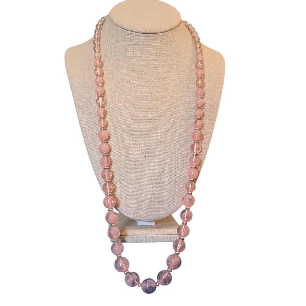Vintage Graduated Pink Acrylic Beads with Silver Tone Spacer Beads
